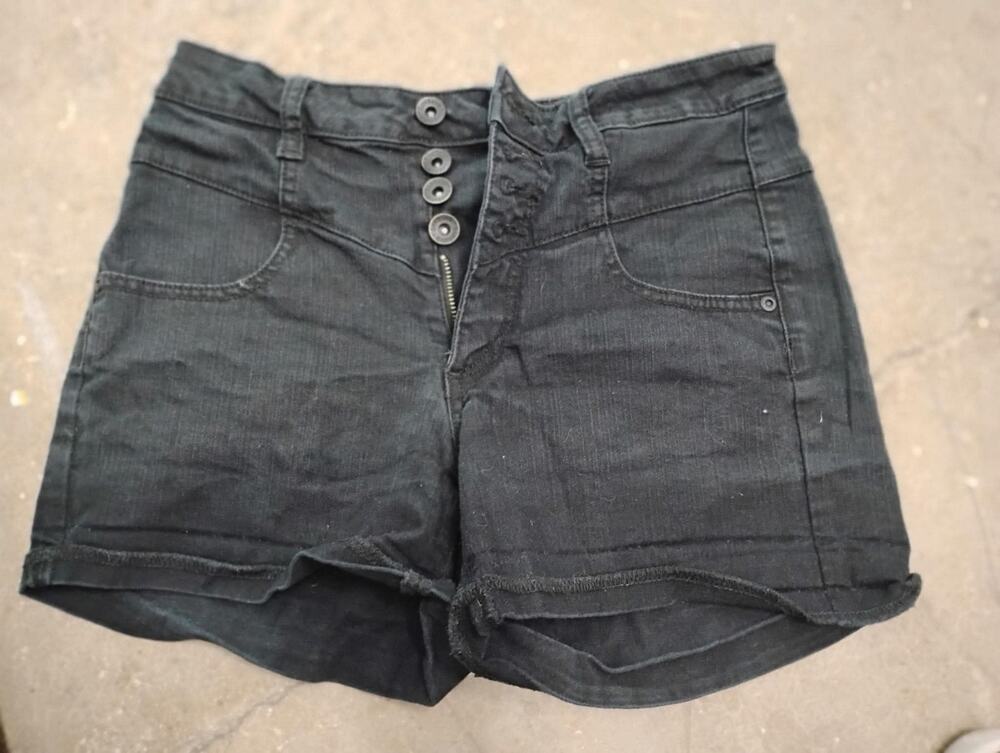 Size 5 Lovesick Black Jean Shorts Junior's High Waist Rise Charcoal Four Button